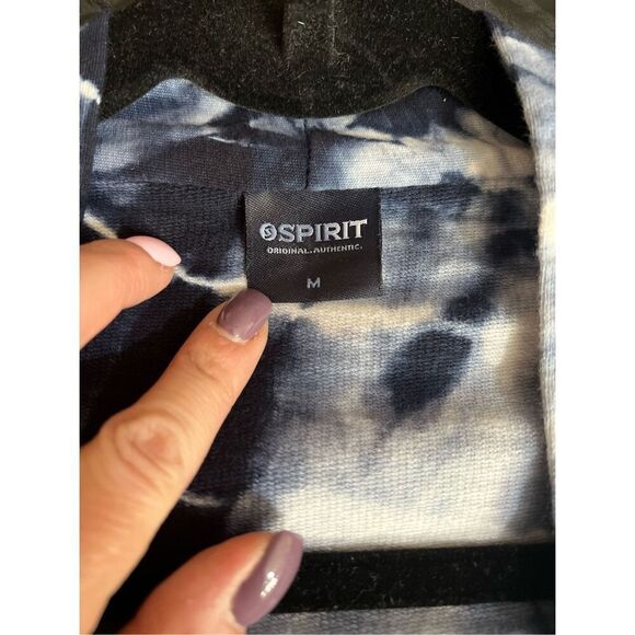 Spirit Jersey Sweater Womens Medium White Blue Cardigan Tie Dye Open Front NWOT - Picture 3 of 9